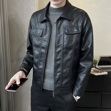 皮衣外套男士春秋款潮牌潮流修身輯明線PU皮痞帥男裝皮衣修身夾克