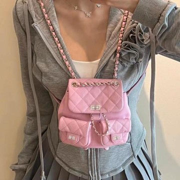 2023新款小香風韓版百搭鏈條雙肩包學生大容量書包時尚潮流背包