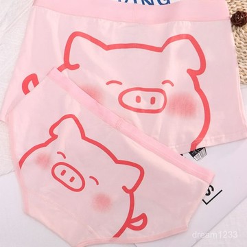 綺夢織語🐻甜戀豬豬~情侶內褲粉色純棉卡通可愛純慾冬季一男一女平角三角褲 內褲 情侶內褲