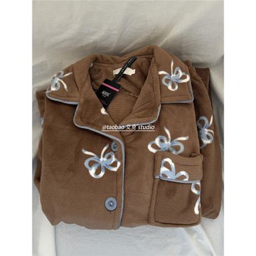 美拉德情侶睡衣女秋冬季加厚珊瑚絨保暖可愛休閑高級感家居服套裝