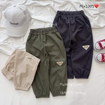 🌈✨mix1001薄 三角形1989皮標薄縮口褲✨兒童9分滑面褲5-17