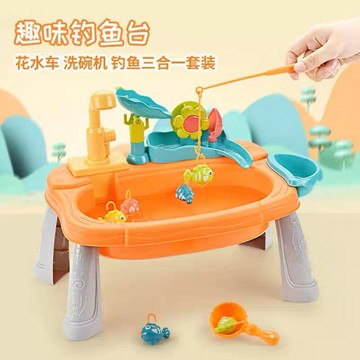 水車釣魚組 洗碗臺花水車自動循環出水 橘色長頸鹿 #9196 胖寶貝