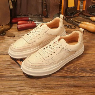 春季新款真皮板鞋男韓版百搭休閒小白鞋英倫復古皮鞋