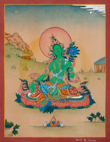 手工綠度母唐卡 – 真實展現迅速慈悲女神 翡翠 手鍊