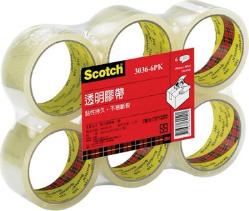 3M Scotch 封箱 透明膠帶  48mmX90y  6捲入 /封 3036