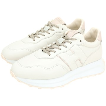 HOGAN H641 字母飾邊粉尾納帕皮革繫帶運動鞋(女鞋/杏色)