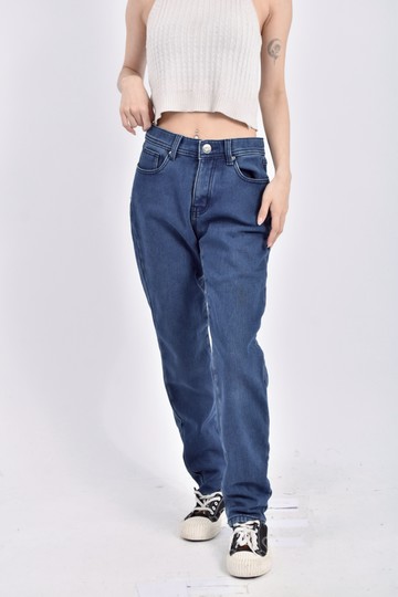 加購優惠(M) fashion丹寧牛仔棉質內刷毛藍色長褲