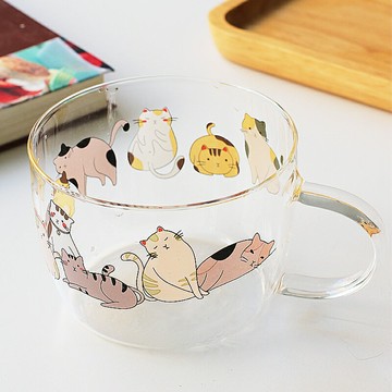 可愛ins喵星人耐熱玻璃早餐杯燕麥杯奶杯微波爐可用大容量帶把