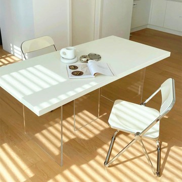 ??快速出貨?? 公司貨 輕奢亞克力懸浮辦公桌設計師創意白色工作臺網紅工作室原木長條桌