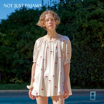 Not Just Pajama Kiki系列 櫻桃小貓真絲短版睡裙短褲套裝 - 櫻桃小貓印花-M