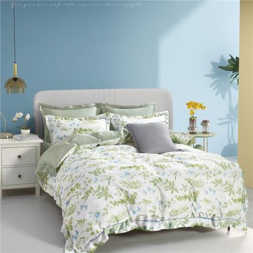 【卓瑩】天絲100S膠原蛋白印花-綠意盎然床包5件組-6x6.2呎