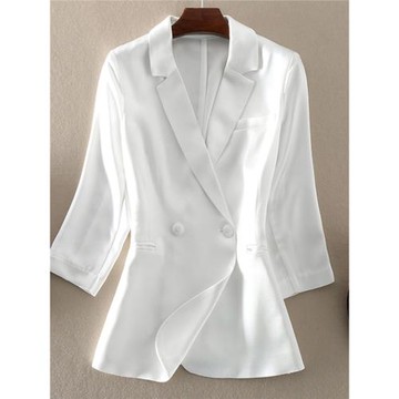 秋季新款高端優雅高端女西服修身大牌七分袖醋酸白色小西裝外套