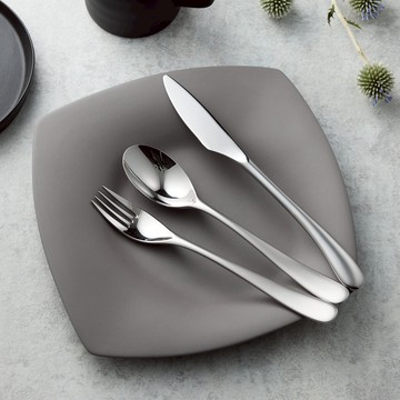 日本山崎金屬-AQUATIQUE系列-霧面不鏽鋼晚餐叉匙刀組(3件組)