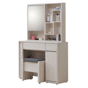 文創集 福登卡3尺開合式鏡面二抽鏡台組合(含可收納化妝椅)-91x40x162cm免組