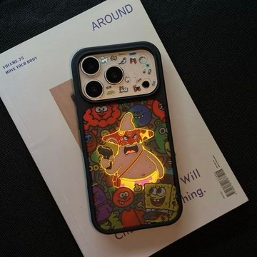 iPhone潮流玻璃保護殼 搞怪阿祖派大星圖案蘋果 18 17ProMax 16 15 14 13 全包邊防摔手機殼