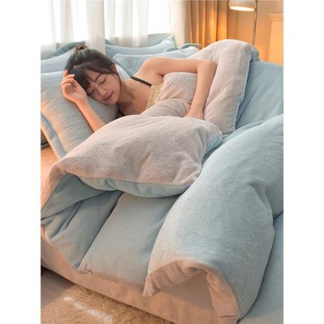 保暖牛奶絨床品四件套珊瑚法蘭絨床單床笠被套罩單雙人秋冬季套件