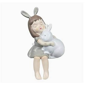現代輕奢可愛小天使女孩樹脂創意擺件樣品房桌面兔子玩偶飾品裝飾