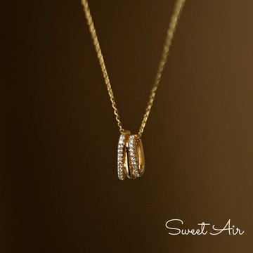 交換禮物 S925純銀 三生三世 M4711 純銀鑲鑽圈圈項鍊 純銀 活動圈環垂墜頸鍊 Sweet Air