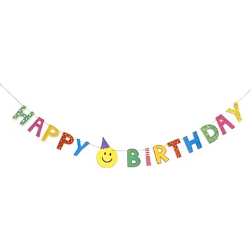 INS 風笑臉生日拉旗 單面旗直徑約12.5cm 吊繩約長300cm 紙質  1組  生日快樂 粉彩彩虹色
