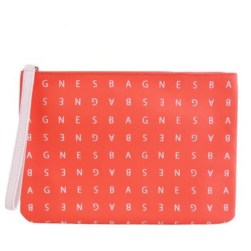 agnes b.LOGO標誌PU手拿包(大/粉橘)