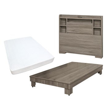 【顛覆設計】三件組 晶雅插座床頭片+加高床+獨立筒(單大3.5尺)古橡色