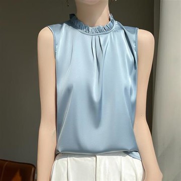 【巴黎精品】緞面背心絲質馬甲-木耳立領內搭輕薄女上衣7色a1iz119