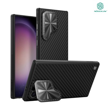 NILLKIN SAMSUNG 三星 Galaxy S24 Ultra S24U 纖極碳纖維紋保護殼(覆蓋版) 保護套 手機殼 雙料殼 鏡頭保護 可站立 鏡頭支架 鏡頭防塵蓋 鏡頭蓋