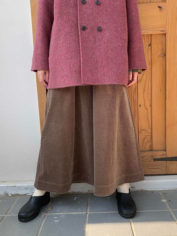 秋冬寬條加厚燈芯絨松緊腰可可色半身裙