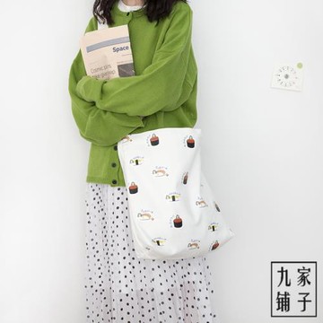 【清倉】日系ins風小清新可愛插畫壽司女孩帆布斜挎包女單肩包
