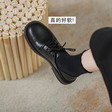 上班不累腳~真皮英倫小皮鞋女春秋2025新款黑色百搭厚底樂福單鞋