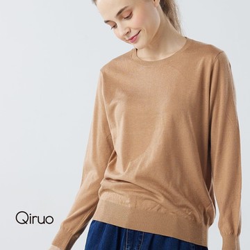 【Qiruo 奇若】秋冬專櫃針織長袖上衣0182A-80咖啡色小圓領百搭