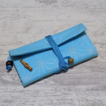 道中財布 捲筒包 / 棉質斜紋布（Ox）水藍色「麻葉．銀」