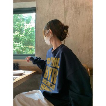純棉國潮美式oversize潮牌字母圓領衛衣女2025新款爆款高級感上衣