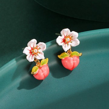 【巴黎精品】現貨+預購 耳環琺瑯耳飾-彩釉花朵水蜜桃珍珠女飾品a1gf8