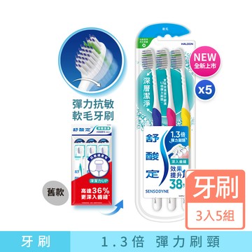 SENSODYNE 深層潔淨-彈力抗敏軟毛牙刷(3入*5) (顏色隨機)