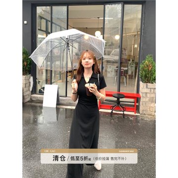 【清倉】切糕自制小個子女短袖連衣裙小黑裙黑色裙子長裙氣質女裝