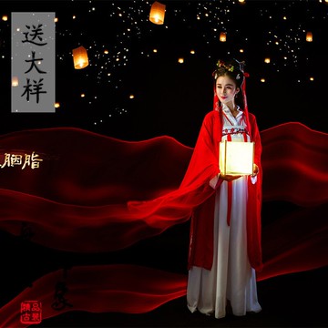 影樓攝影寫真古裝主題唐裝漢服襦裙紅色仙女舞蹈演出服裝陌上胭脂