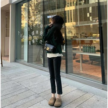 黑色直筒牛仔褲女春秋款2025年新款小個子高腰八分顯瘦煙管褲子冬