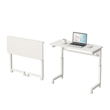 【慢慢家居】可調高-3秒摺SGS低甲醛可移動摺疊桌80x40cm (邊桌 書桌 電腦桌 升降桌)調高摺疊桌-白色