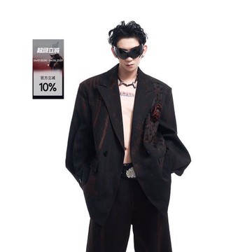 STARTEXCEEDEND“夜玫瑰”手工涂鴉西服外套男秋冬夜場高級感西裝