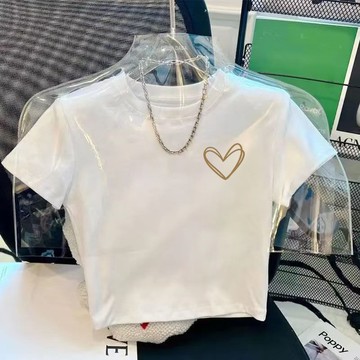 胖胖美依 短版上衣 短袖T卹 印花上衣 簡約 露臍 S-2XL新款修身辣妹短袖T卹上衣-6913.