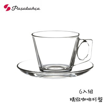 【Pasabahc】精緻咖啡杯盤6入組（6杯6盤）195mL 195cc 玻璃咖啡杯 花茶杯 咖啡杯盤組 杯盤組