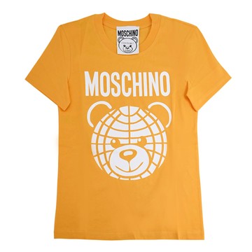 MOSCHINO 品牌LOGO大臉小熊圖案棉質短T恤.橘黃