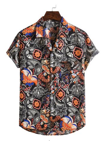 FINDSENSE X  男士 薄款 棉麻 西裝領 短袖 上衣 花圖案襯衣 休閒 襯衫防曬上衣