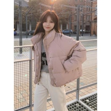 法式溫柔風粉色羽絨服女冬2024新款小個子短款奶fufu森系高級感