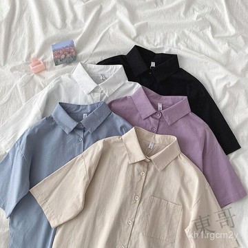 J限時特賣🎉夏季襯衫短袖女2025新款韓版寬鬆春夏時尚百搭襯衣翻領上衣外穿緞麵 抗皺 襯衫短袖 舒適 親膚 男女皆可 Z