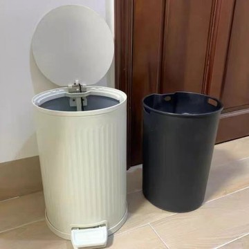 圓形不銹鋼腳踏式垃圾桶簡約家用大容量廚房客廳酒店防水帶蓋收納
