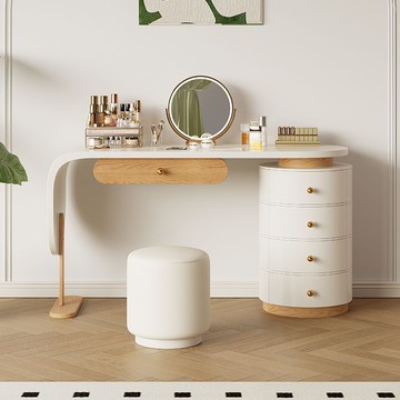白蠟木實木梳妝臺奶油風高檔化妝桌小戶型房間落地云朵梳妝臺J-76公司貨