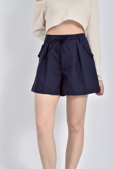 加購優惠(XL) pink savior高腰綁帶鬆緊腰深藍色短褲