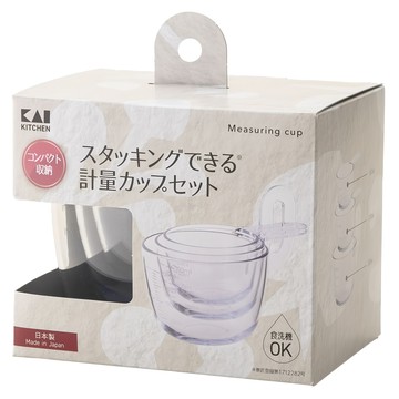 KAI 貝印 計量杯 AS樹脂 65 x 65 x 42mm + 74 x 74 x 78mm + 85 x 85 x 63mm 100ml +150ml + 260ml 耐熱-20~100度  透明  1組